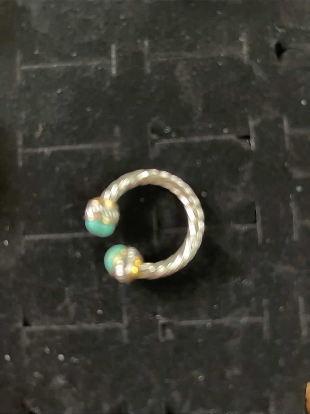 Turquoise Cabochon Stud Earrings - Gold & Silver Accent - Picture 2 of 2